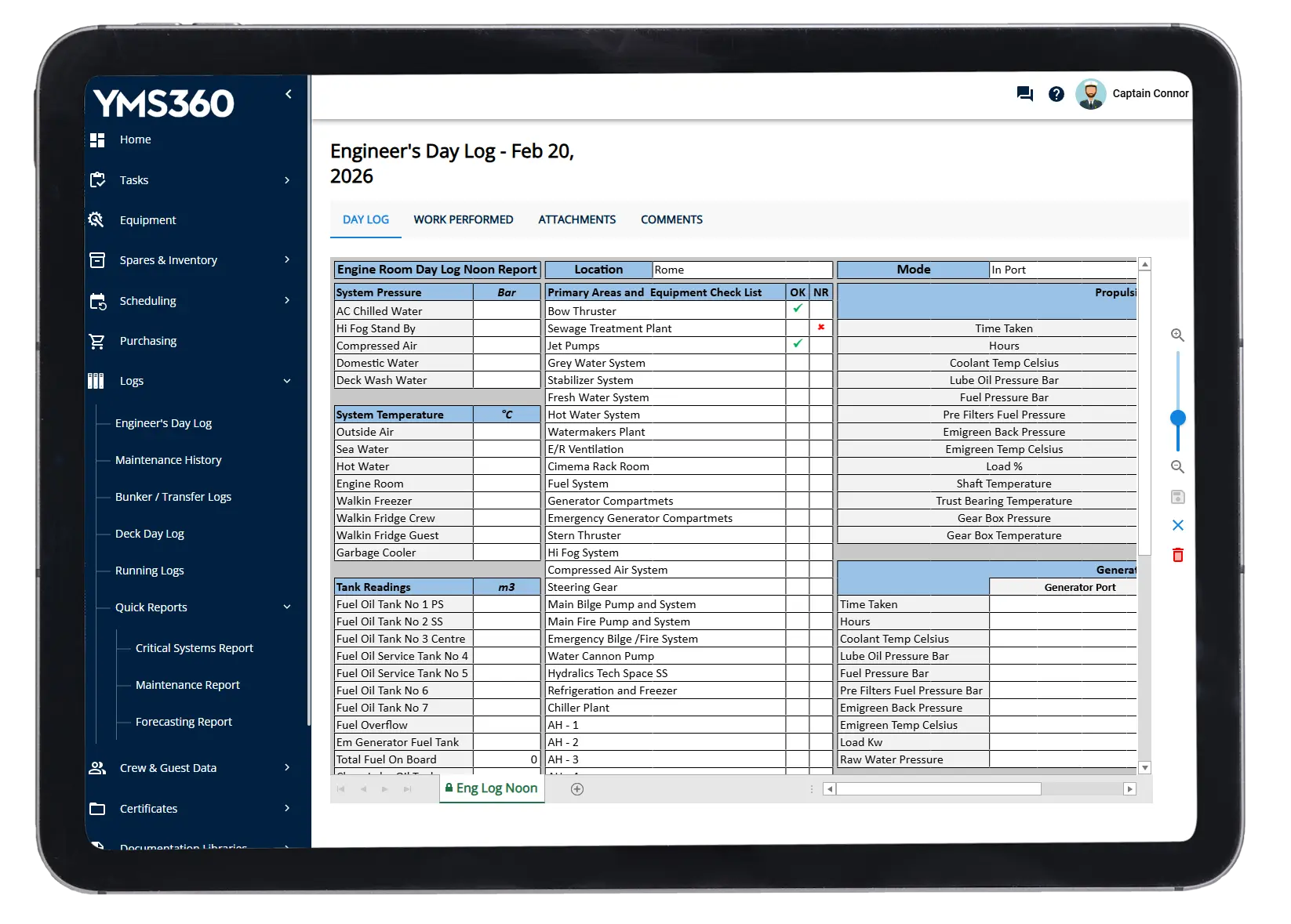 YMS360 Deck and Engineering Day Logs